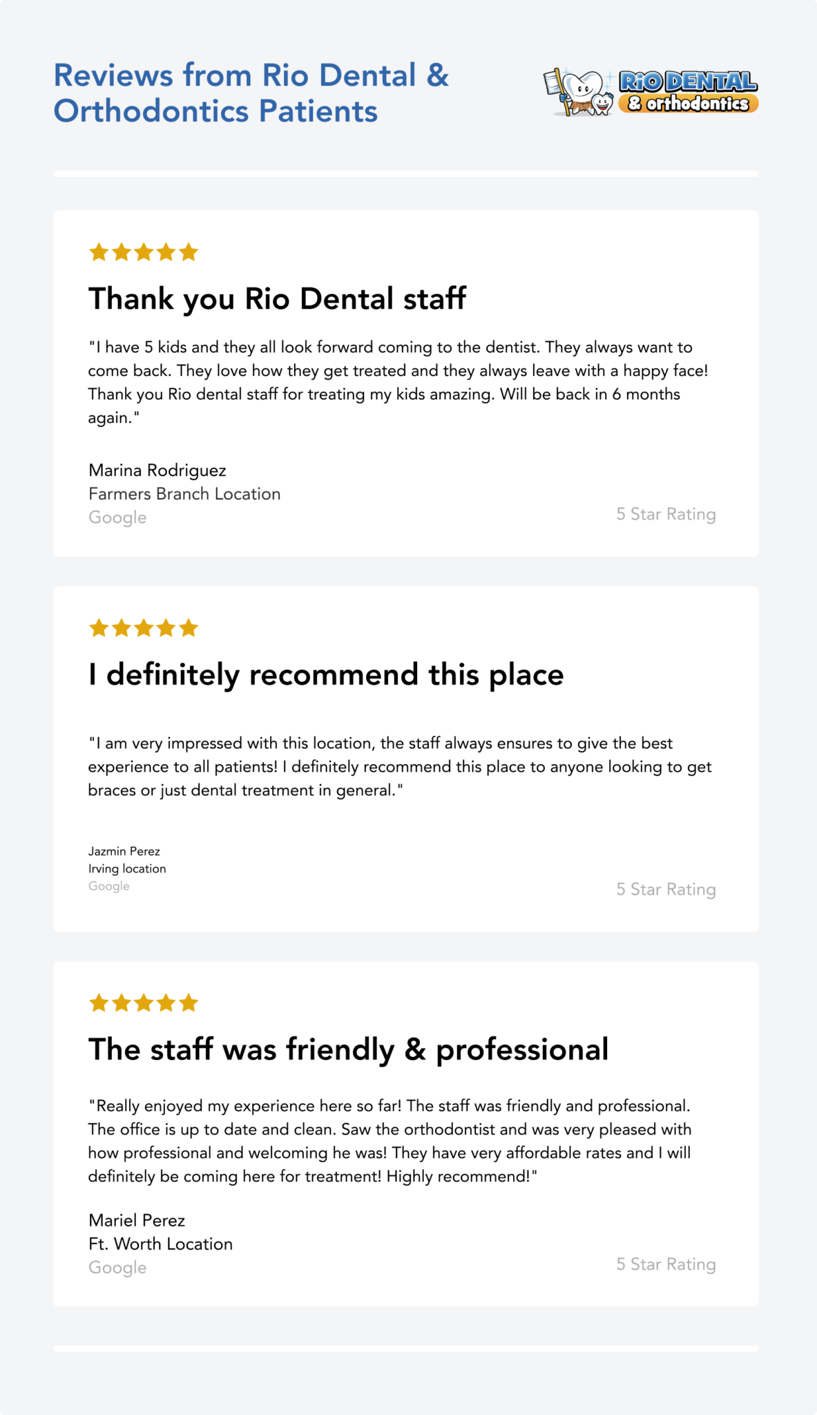 Patient Reviews Rio Dental & Orthodontics